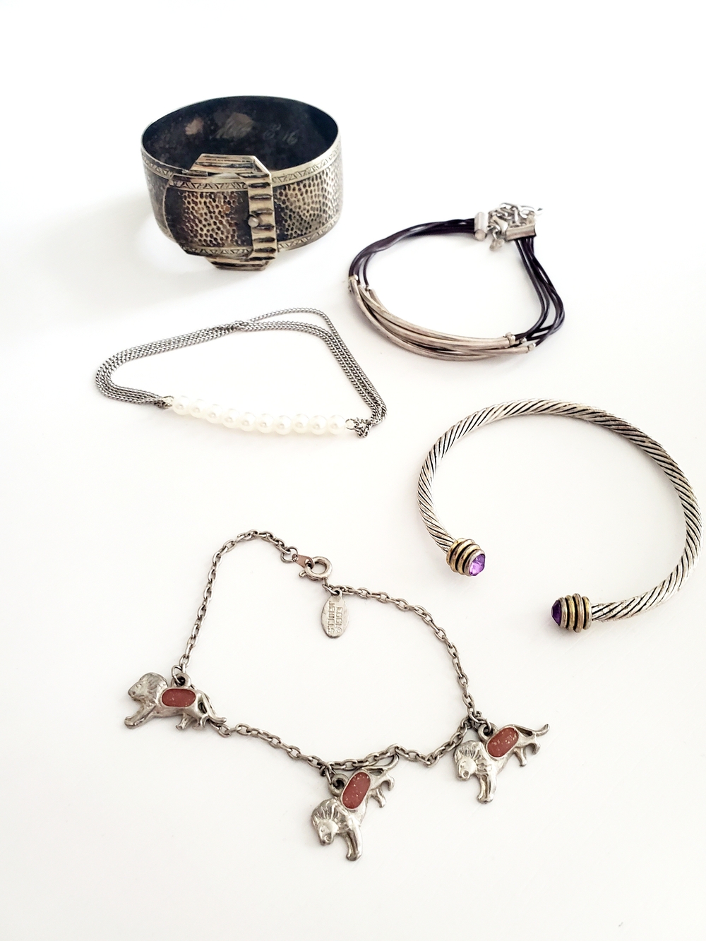 Silver-Tone Mixed Bracelet Set with Purple Accents